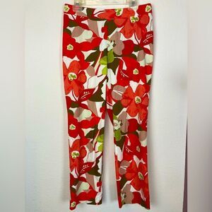 Natori Tropical Asian Floral High Rise Straight Leg Pants luxury fabric